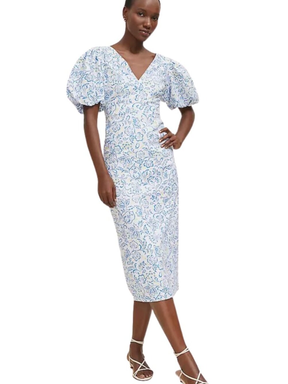 Ann Taylor Floral Linen Blend Puff Sleeve Sheath Dress in Size 12